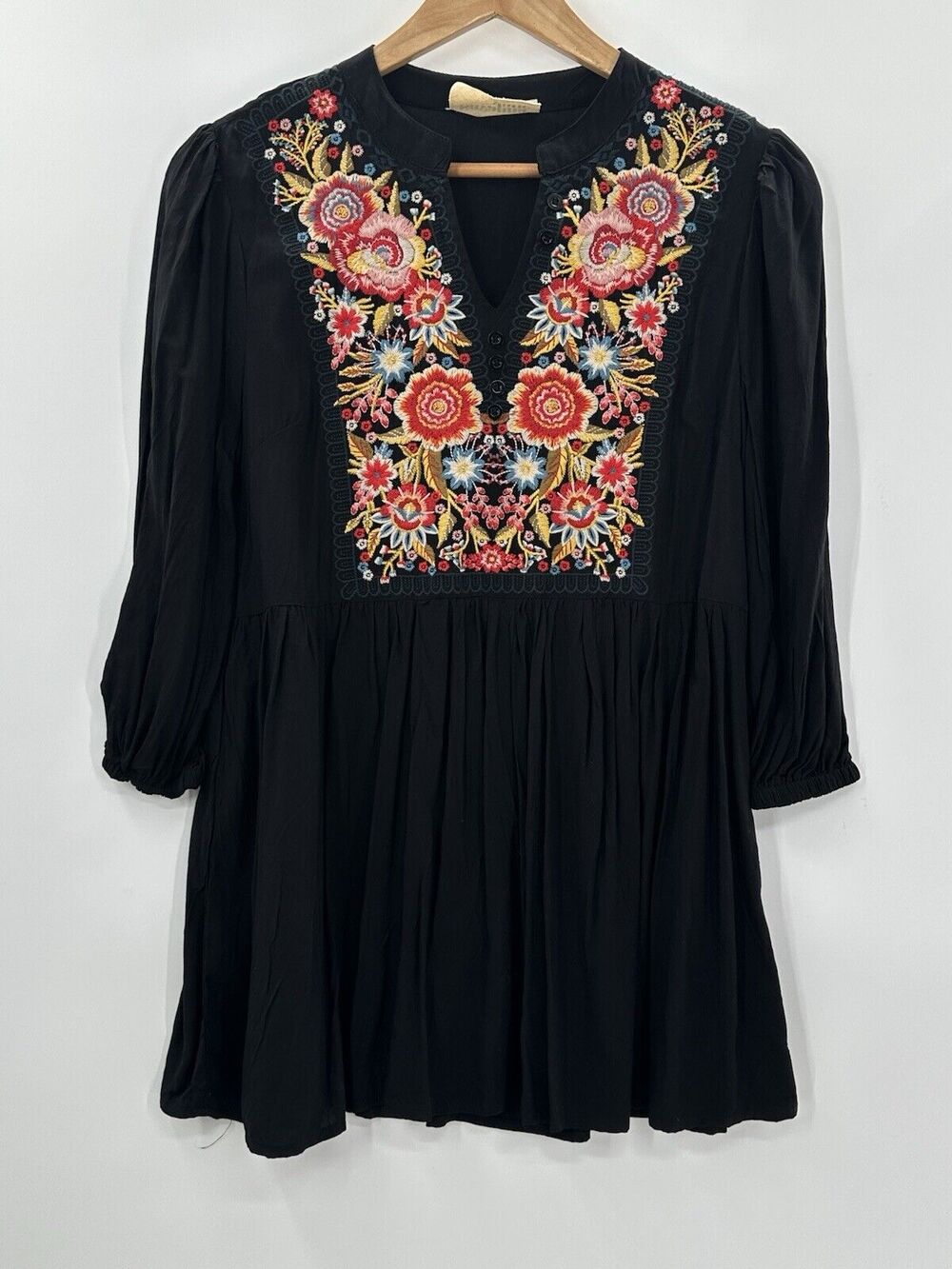 Savanna Jane Women Embroidered Top Size Small Black Multicolored Boho Western
